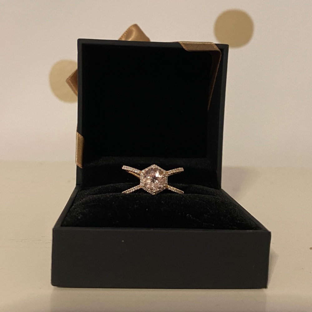 Morganite and Diamond Halo Ring